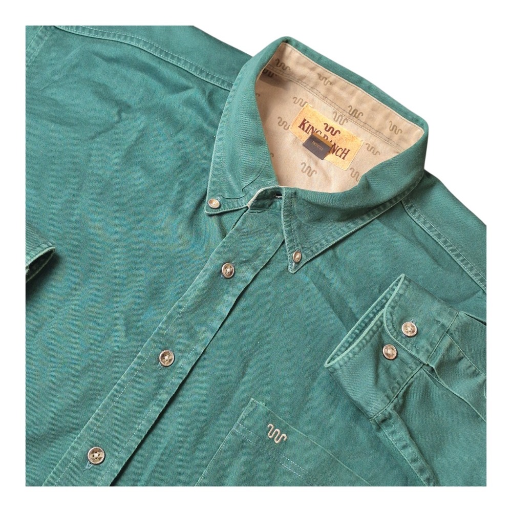 VTG King Ranch Mens XL Hunter Green Western Cowboy Ranch Shirt Long Sleeve